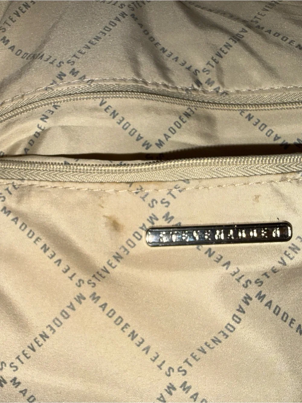 Steve Madden Light Beige Nylon Backpack with Front Zip Pockets